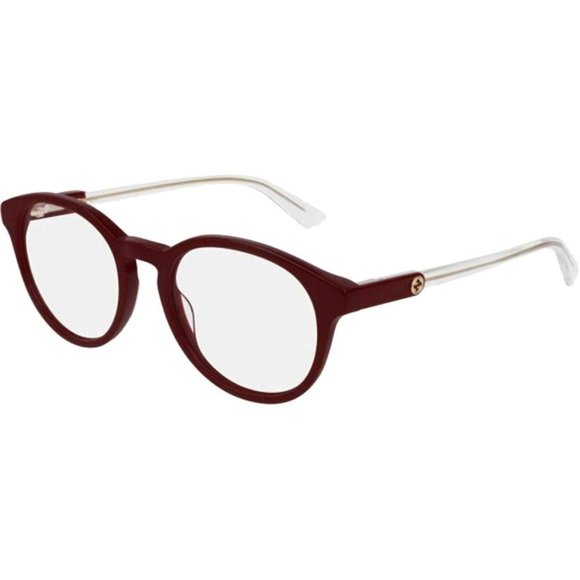 Gucci Burgundy Frame & Demo Lens Gg0485o 004 Women's Round Eyeglasses - Picture 1 of 5